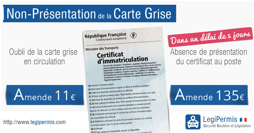 Quelle est l’amende prévue pour la non-présentation de la carte grise ?